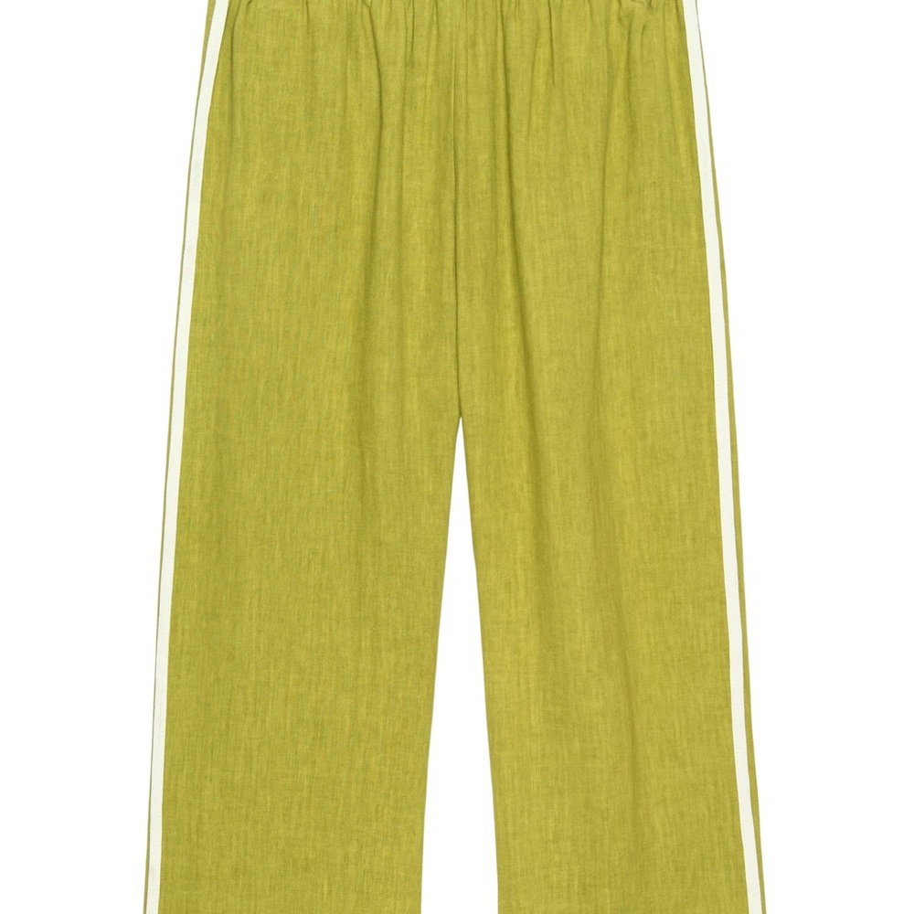 DONNI. Olive Cropped Pants with White Stripes - Picture 6 of 7